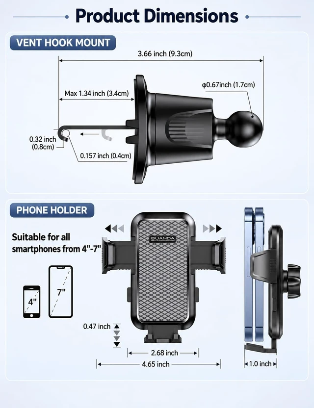 Alt view image 6 of 7 - Air Vent Car Phone Holder Metal Hook Clip One-Hand Release Anti-Shake