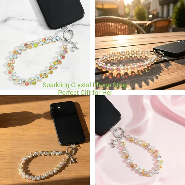 Alt view image 4 of 7 - Sparkling Beaded Phone Wrist Strap with Box D-Rainbow