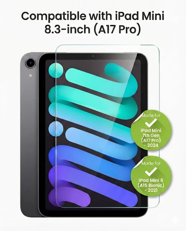 Alt view image 2 of 6 - Glass Elite iPad Mini 7 & 6 Screen Protector 8.3 Tempered Glass 5X Stronger Scratch Resistant Easy Install Case Friendly Compatible with iPad Mini A17 Pro 2024 & Mini 6 2021