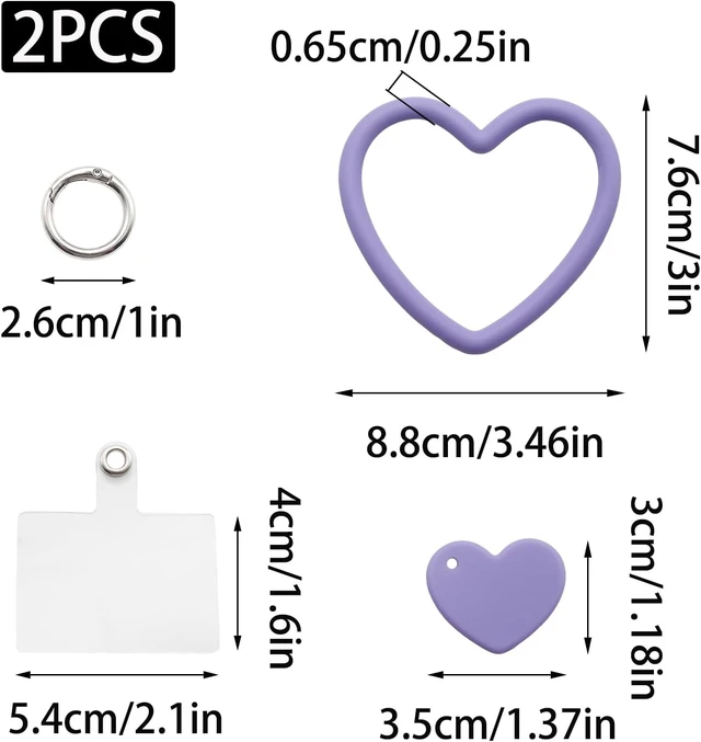 Alt view image 2 of 5 - 2 Pcs Heart Loop Phone Lanyard Silicone Wrist Strap Universal Key Chain Holder with Back Patch