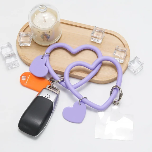 Alt view image 4 of 5 - 2 Pcs Heart Loop Phone Lanyard Silicone Wrist Strap Universal Key Chain Holder with Back Patch