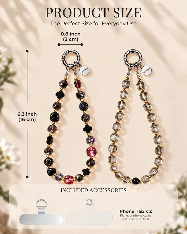 Alt view image 3 of 7 - 2 Pcs Phone Charm Beaded Phone Wrist Strap Keychain for Women