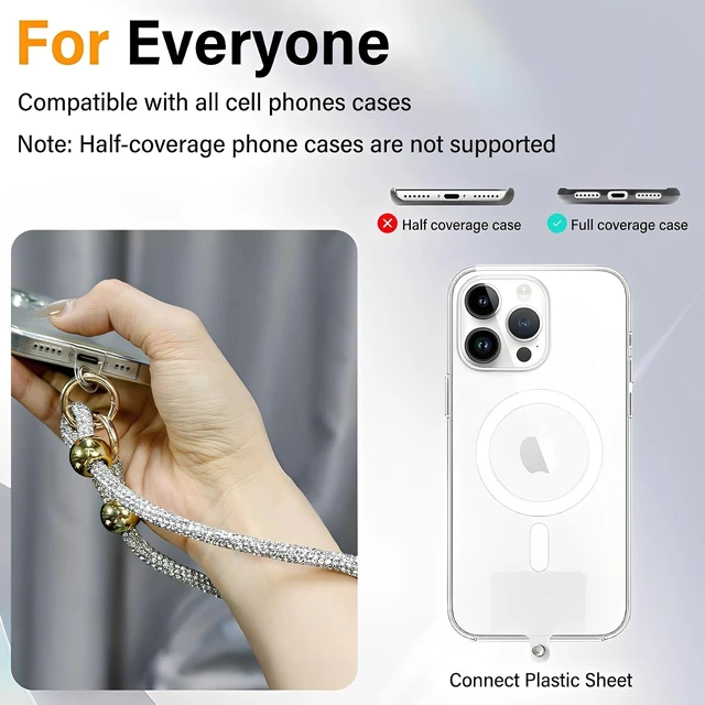 Alt view image 4 of 7 - Rhinestone Phone Charm Wrist Strap Detachable Diamond HL Silver