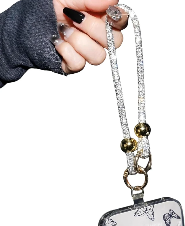 Alt view image 2 of 7 - Rhinestone Phone Charm Wrist Strap Detachable Diamond HL Silver