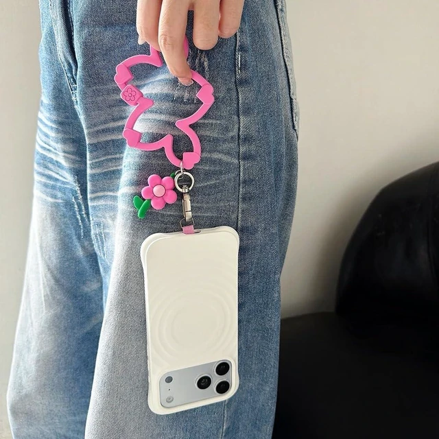 Alt view image 4 of 7 - Cute Floral Silicone Phone Charm Wrist Strap Cherry Blossom Flower Pendant Keychain Lanyard Colorful Anti-Drop Wristband