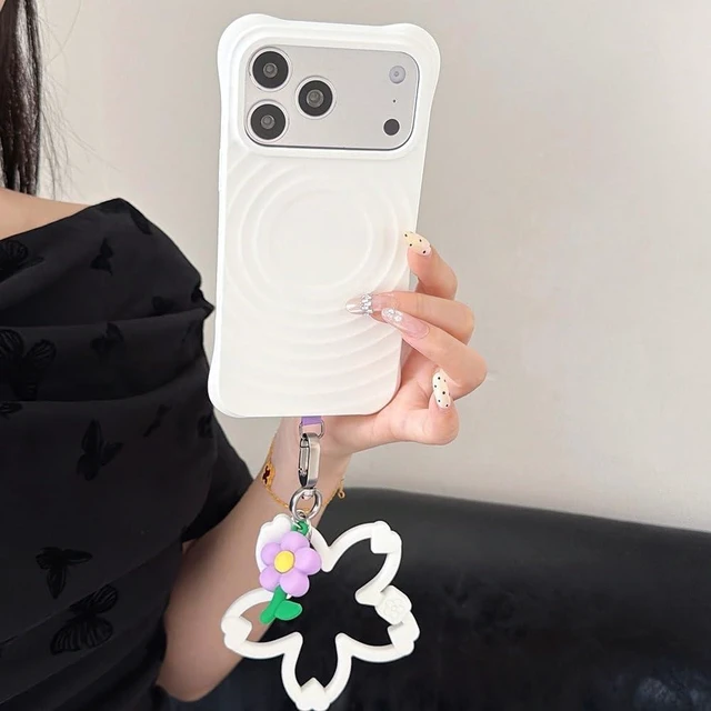 Alt view image 5 of 7 - Cute Floral Silicone Phone Charm Wrist Strap Cherry Blossom Flower Pendant Keychain Lanyard Colorful Anti-Drop Wristband