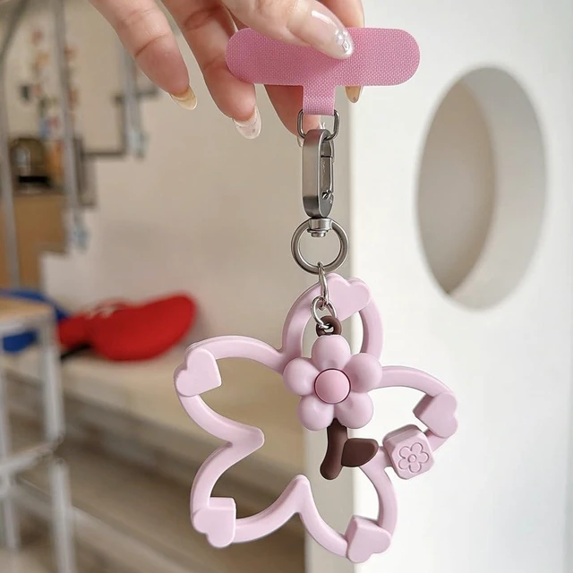 Alt view image 6 of 7 - Cute Floral Silicone Phone Charm Wrist Strap Cherry Blossom Flower Pendant Keychain Lanyard Colorful Anti-Drop Wristband
