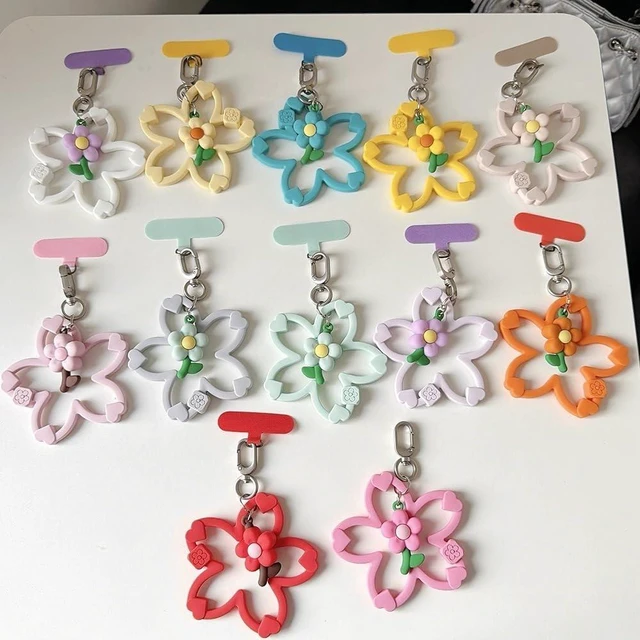 Alt view image 7 of 7 - Cute Floral Silicone Phone Charm Wrist Strap Cherry Blossom Flower Pendant Keychain Lanyard Colorful Anti-Drop Wristband