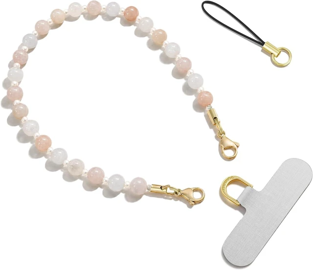 Main image of Natural Stone Phone Charm Beaded Phone Wrist Strap with Tether Tab