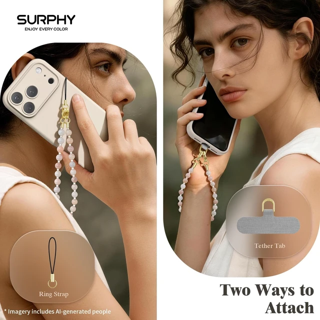 Alt view image 3 of 7 - Natural Stone Phone Charm Beaded Phone Wrist Strap with Tether Tab