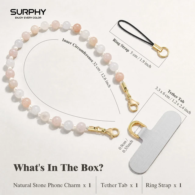 Alt view image 6 of 7 - Natural Stone Phone Charm Beaded Phone Wrist Strap with Tether Tab