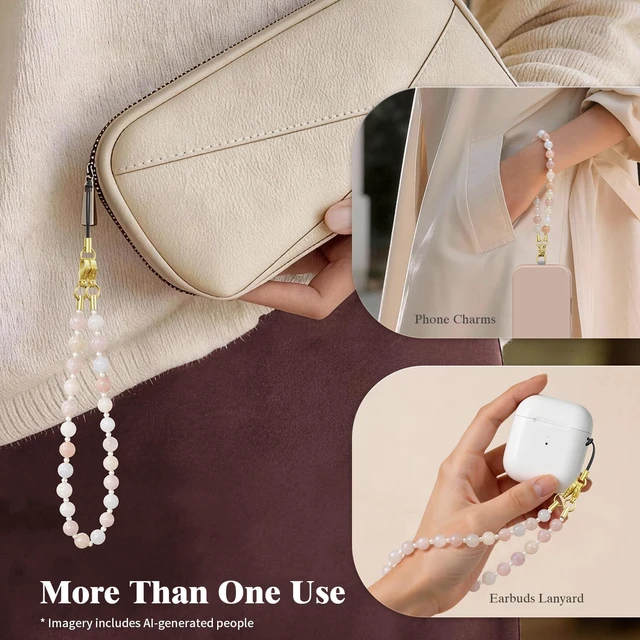 Alt view image 5 of 7 - Natural Stone Phone Charm Beaded Phone Wrist Strap with Tether Tab