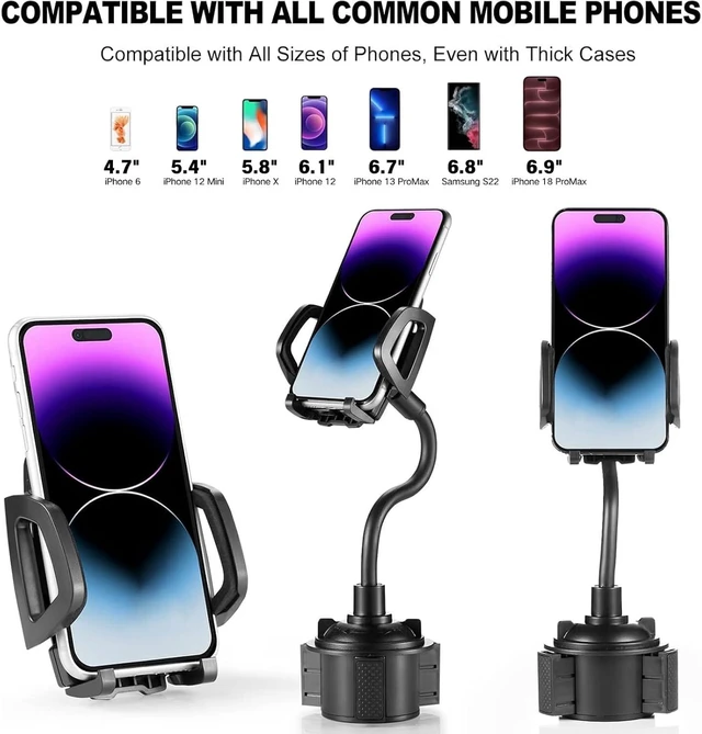Alt view image 7 of 7 - Car Cup Holder Mount with 360° Rotation Adjustable Gooseneck Car Phone Holder Mount for All Smartphones Cup Holder Cell Phone Automobile Cradles