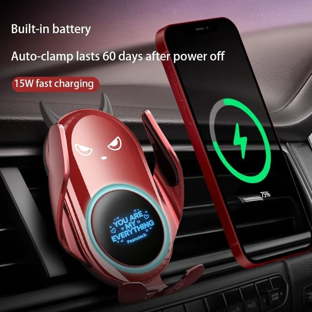 Alt view image 3 of 7 - Cute Red Demon Gothic Wireless Car Phone Charger Mount Auto Clamp Holder