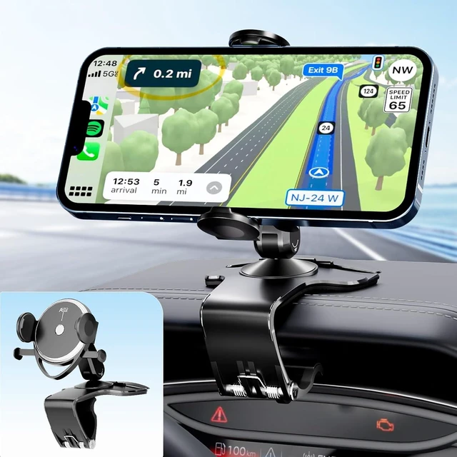 Main image of Dashboard Car Phone Holder Universal 360° Rotation Dash Phone Mount for Car Multifunctional Dashboard Clip Phone Bracket Hands-Free Cell Phone Holder Stand Compatible with iPhone & Android (Black)