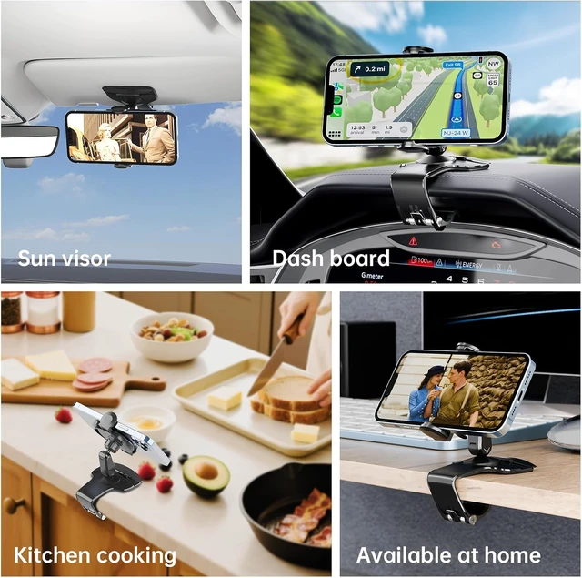 Alt view image 6 of 6 - Dashboard Car Phone Holder Universal 360° Rotation Dash Phone Mount for Car Multifunctional Dashboard Clip Phone Bracket Hands-Free Cell Phone Holder Stand Compatible with iPhone & Android (Black)