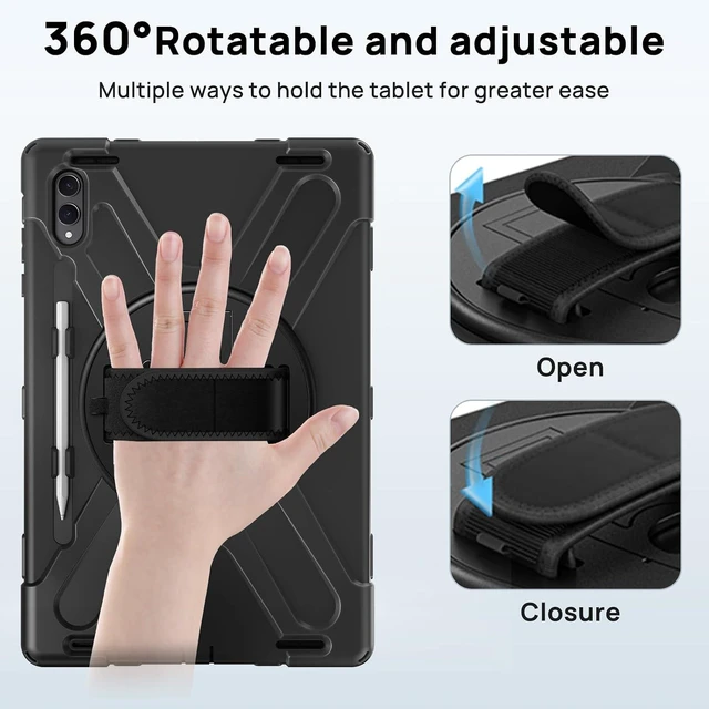 Alt view image 5 of 7 - Case for Galaxy Tab S12 Ultra/ S11 Ultra 14.6 2026 2025 Full-Body Drop Protective Case with Screen Protector Pen Holder 360° Rotate Hand Strap & Stand Shoulder Strap Black