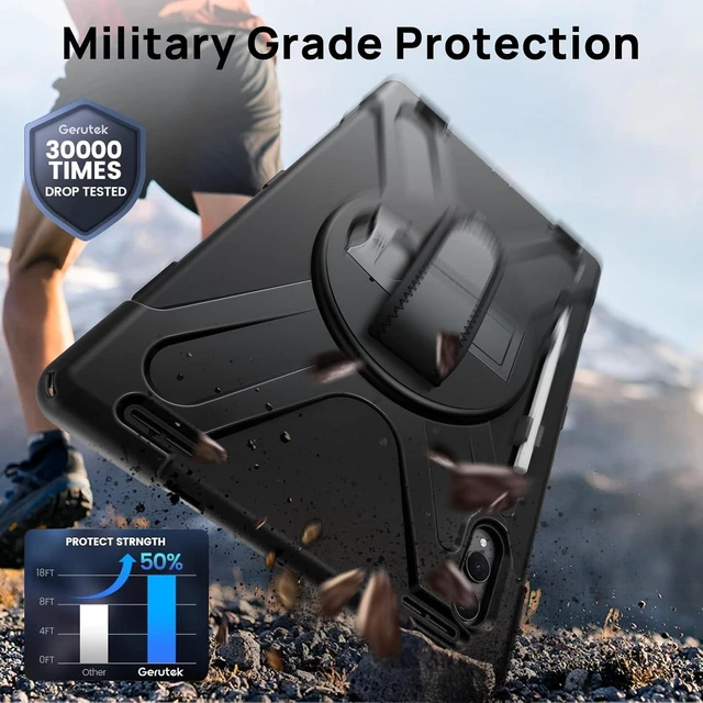 Alt view image 4 of 7 - Case for Galaxy Tab S12 Ultra/ S11 Ultra 14.6 2026 2025 Full-Body Drop Protective Case with Screen Protector Pen Holder 360° Rotate Hand Strap & Stand Shoulder Strap Black