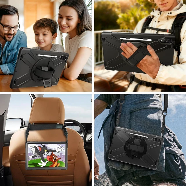 Alt view image 7 of 7 - Case for Galaxy Tab S12 Ultra/ S11 Ultra 14.6 2026 2025 Full-Body Drop Protective Case with Screen Protector Pen Holder 360° Rotate Hand Strap & Stand Shoulder Strap Black