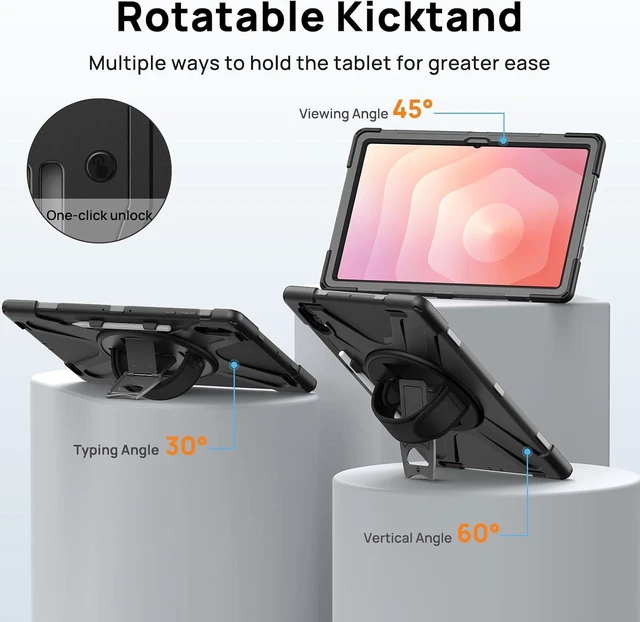 Alt view image 6 of 7 - Case for Galaxy Tab S12 Ultra/ S11 Ultra 14.6 2026 2025 Full-Body Drop Protective Case with Screen Protector Pen Holder 360° Rotate Hand Strap & Stand Shoulder Strap Black