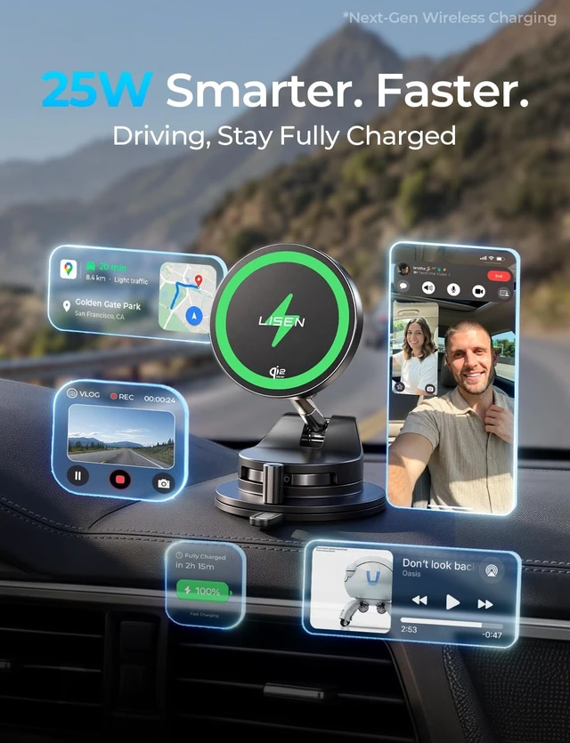 Alt view image 3 of 7 - Qi2.2 25W MagSafe Car Mount Charger Magnetic Wireless Car Charger