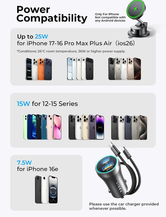 Alt view image 7 of 7 - Qi2.2 25W MagSafe Car Mount Charger Magnetic Wireless Car Charger