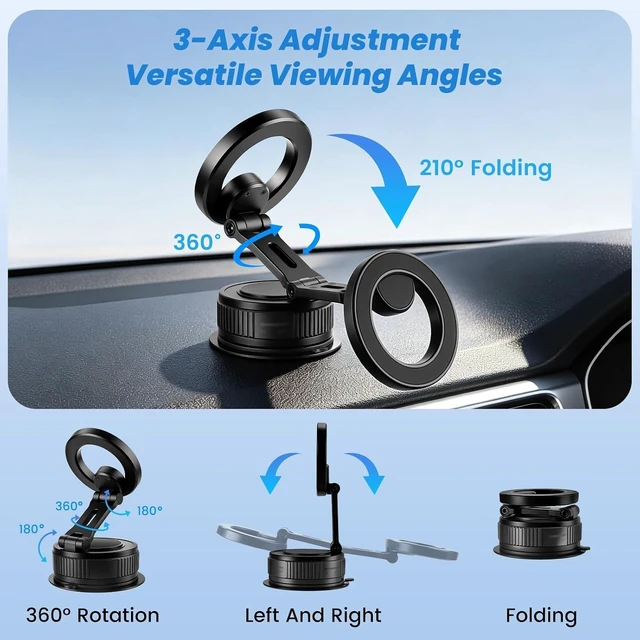 Alt view image 2 of 7 - Car Phone Holder for Magsafe 360 Degree Rotation Adjustable Car Phone Mount Dashboard Windshield Vacuum Magnetic Holder for All Cellphone