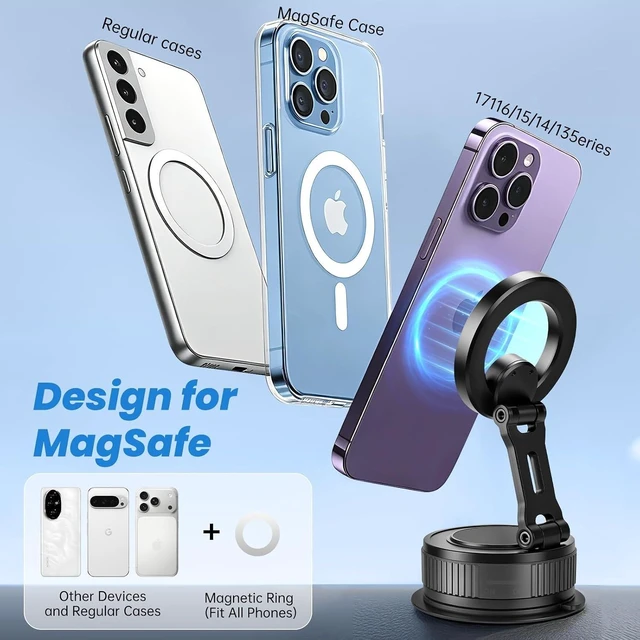 Alt view image 6 of 7 - Car Phone Holder for Magsafe 360 Degree Rotation Adjustable Car Phone Mount Dashboard Windshield Vacuum Magnetic Holder for All Cellphone