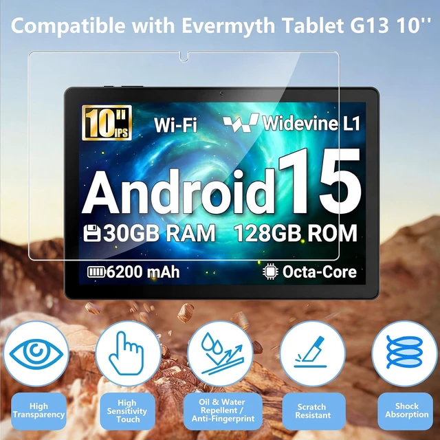 Alt view image 2 of 5 - 3 Pack Screen Protector Compatible with Evermyth Tablet G13 10 Inch Android 15 Tempered Glass 9H Hardness HD Clear Anti-Scratch