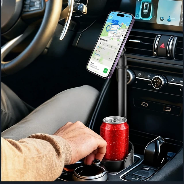 Alt view image 7 of 7 - Magnetic Cup Holder Phone Mount for Car 2 in 1 One-Hand Operation