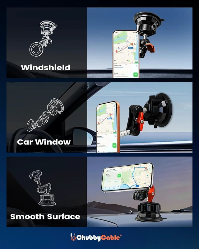 Alt view image 2 of 7 - ChubbyGrip Magnetic Car Phone Mount with Heavy-Duty Suction Cup