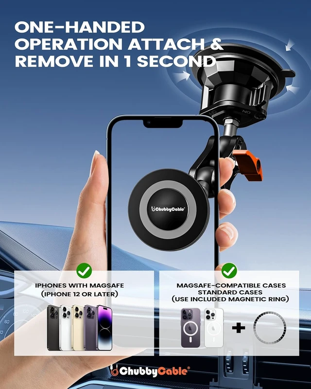 Alt view image 7 of 7 - ChubbyGrip Magnetic Car Phone Mount with Heavy-Duty Suction Cup