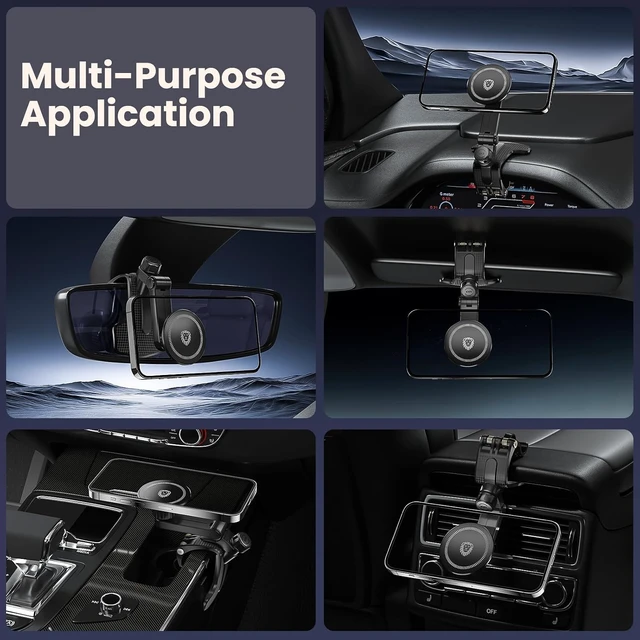 Alt view image 2 of 6 - Universal 360-Degree Rotating Car Phone Holder Multifunctional Dashboard Phone Mount with Clip for All Smartphones Secure Flexible Grip for Car Dash & Rearview Mirror