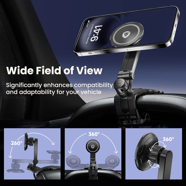 Alt view image 3 of 6 - Universal 360-Degree Rotating Car Phone Holder Multifunctional Dashboard Phone Mount with Clip for All Smartphones Secure Flexible Grip for Car Dash & Rearview Mirror