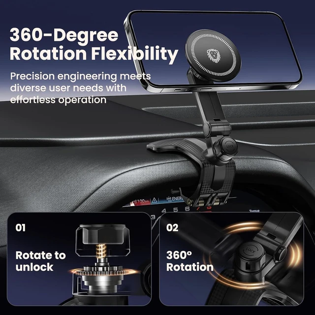 Alt view image 4 of 6 - Universal 360-Degree Rotating Car Phone Holder Multifunctional Dashboard Phone Mount with Clip for All Smartphones Secure Flexible Grip for Car Dash & Rearview Mirror