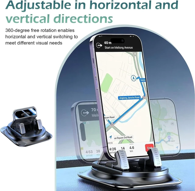 Alt view image 7 of 7 - Car Dashboard Phone Holder Anti-Slip Grips & One-Hand Operation Cell Phone Holder 360 Degree Adjustable Dashboard Navigation Mount Universal for Most Cars (Black)