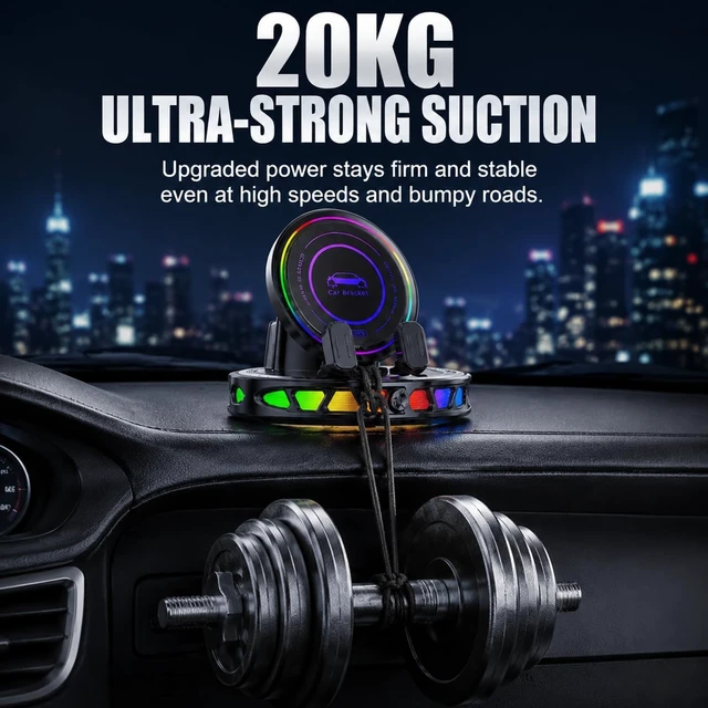 Alt view image 5 of 7 - 15W MagSafe Car Mount Charger with 7-Color RGB Light Car Phone Holder for Your Car Horizontal Mode Wireless Charging 360° Rotating Strong Suction Mount for iPhone 17 Pro Max 16 15 14 13 12