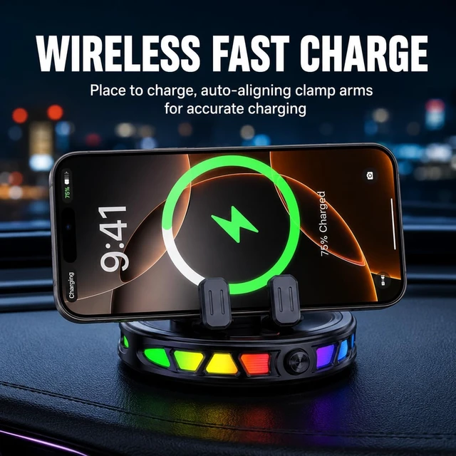 Alt view image 3 of 7 - 15W MagSafe Car Mount Charger with 7-Color RGB Light Car Phone Holder for Your Car Horizontal Mode Wireless Charging 360° Rotating Strong Suction Mount for iPhone 17 Pro Max 16 15 14 13 12