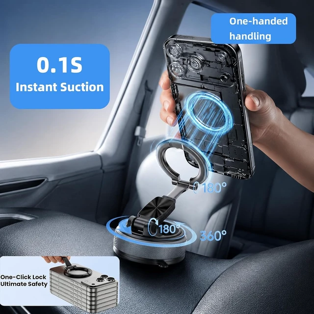 Alt view image 6 of 7 - Magnetic Phone Mount for Car Dashboard Detachable Base Hands-Free Cell Phone Holder 360° Rotatable Universal Vehicle Mount with Strong Adhesive Pad for GPS Navigation and One Hand Operation