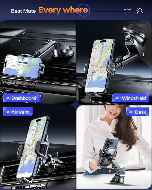 Alt view image 6 of 7 - Car Phone HolderUpgraded Strongest Suction & Clip 3in1 Universal Cell Phone Mount for Dashboard Windshield Air Vent Truck Cradle Stand for iPhone 17 Pro Max 16 15 14 13 12 11 SE