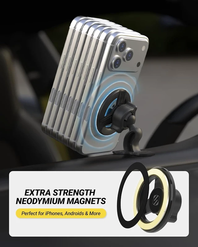 Alt view image 2 of 7 - MagSafe Car Mount Magnetic Dashboard Phone Holder for Car with 3M Adhesive Base Strong Magnet Hold 360° Rotatable Cell Phone Car Mount for iPhone 17/16/15/14/13/12 Includes Magnetic Ring