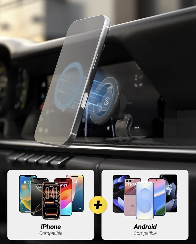 Alt view image 3 of 7 - MagSafe Car Mount Magnetic Dashboard Phone Holder for Car with 3M Adhesive Base Strong Magnet Hold 360° Rotatable Cell Phone Car Mount for iPhone 17/16/15/14/13/12 Includes Magnetic Ring