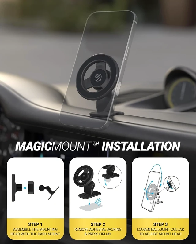 Alt view image 6 of 7 - MagSafe Car Mount Magnetic Dashboard Phone Holder for Car with 3M Adhesive Base Strong Magnet Hold 360° Rotatable Cell Phone Car Mount for iPhone 17/16/15/14/13/12 Includes Magnetic Ring