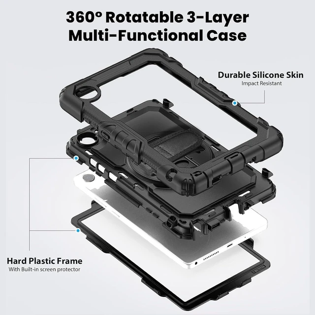Alt view image 3 of 7 - 360° Rotatable Case for Lenovo Tab One K9 8.7 with Straps Black