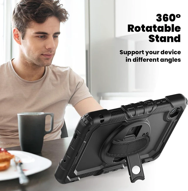 Alt view image 5 of 7 - 360° Rotatable Case for Lenovo Tab One K9 8.7 with Straps Black
