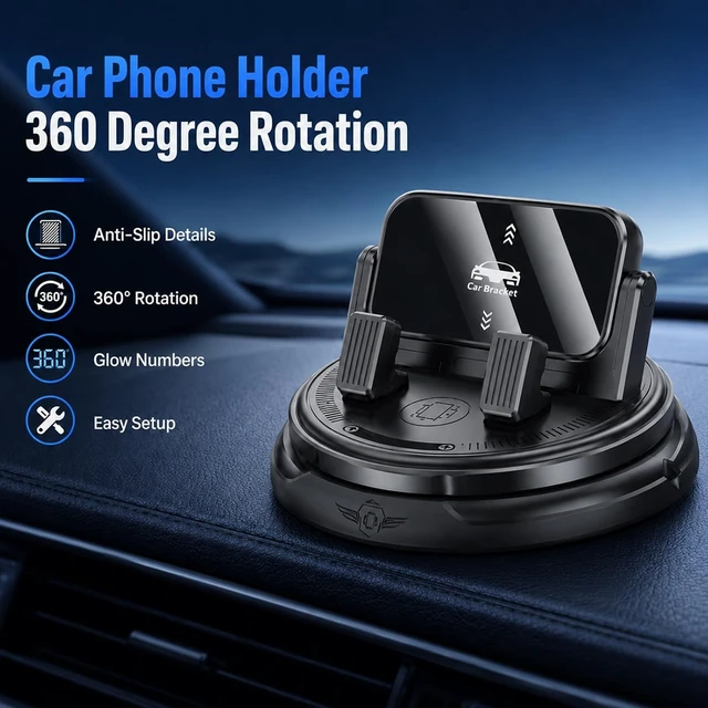 Alt view image 3 of 7 - Car Phone Holder 360 Degree Rotation 2026 New Dashboard Phone Mount with Adjustable Spring Clip for Smartphones
