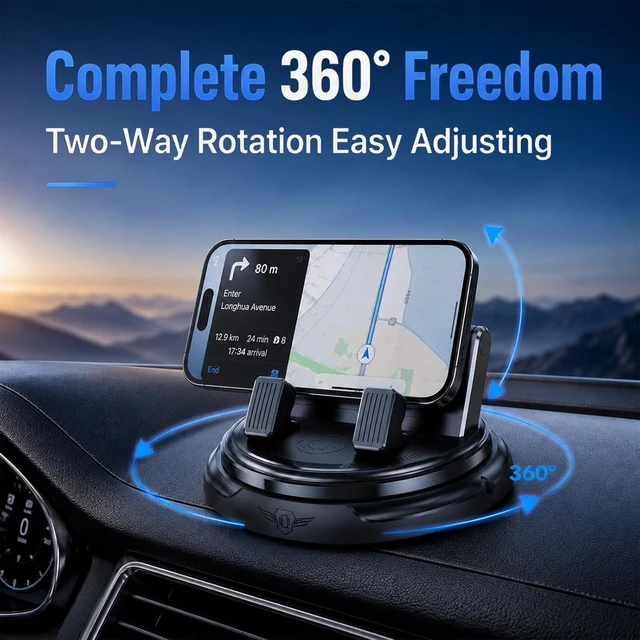Alt view image 2 of 7 - Car Phone Holder 360 Degree Rotation 2026 New Dashboard Phone Mount with Adjustable Spring Clip for Smartphones