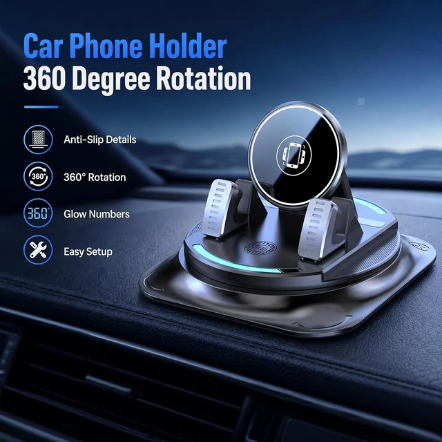 Alt view image 2 of 7 - Car Dashboard Phone Holder 360 Degree Rotatable Car Phone Holder 2026 New Non-Slip Dashboard Cell Phone Holder Universal Car Phone Mount Stand for Most Size PhonesB