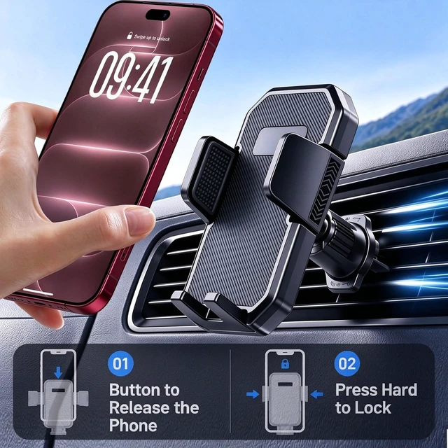 Alt view image 2 of 7 - Car Phone Holders with Metal Hook Clip Air Vent Phone Stand Car Mount