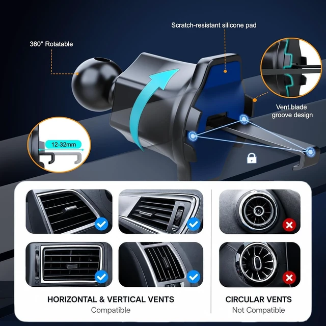 Alt view image 5 of 7 - Car Phone Holders with Metal Hook Clip Air Vent Phone Stand Car Mount